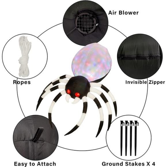 Amazon.com: Prsildan Halloween Inflatable Spider, 6 Ft Blow  Halloween Inflatable 6 Ft Spider with Colorful LED Lights and Red Glowing Eyes